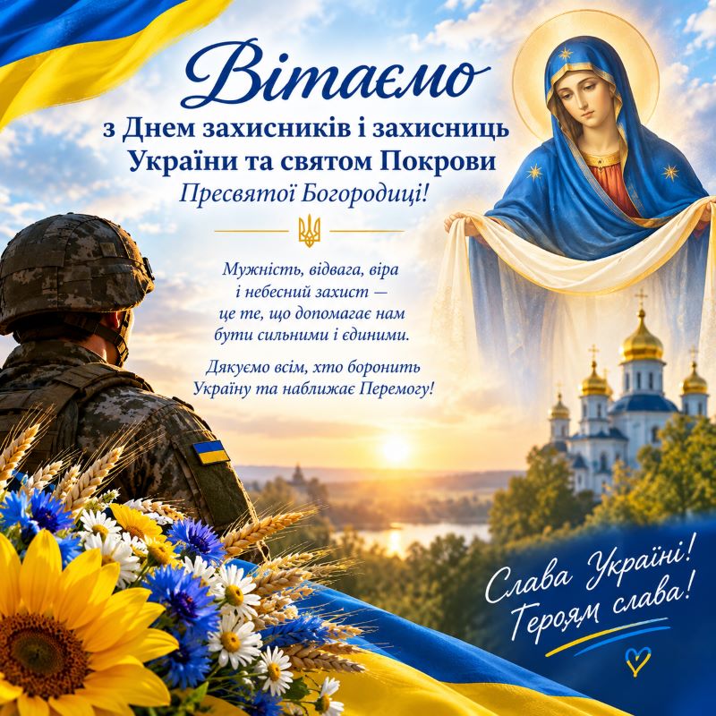 З Днем захисників і захисниць України та святом Покрови Пресвятої Богородиці!